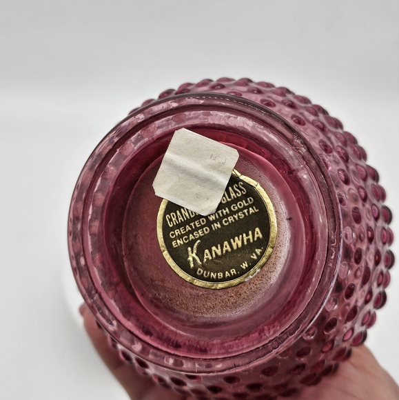 Vintage Kanawha Cranberry Hobnail Ruffled Vase Pink Purple Mid-Century Modern - Picture 5 of 5